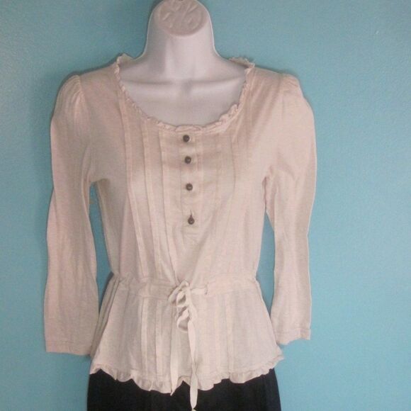 Marc Jacobs Size S Cotton Cream 3/4 Sleeve Blouse with Peplum Tie Waist - Picture 1 of 8